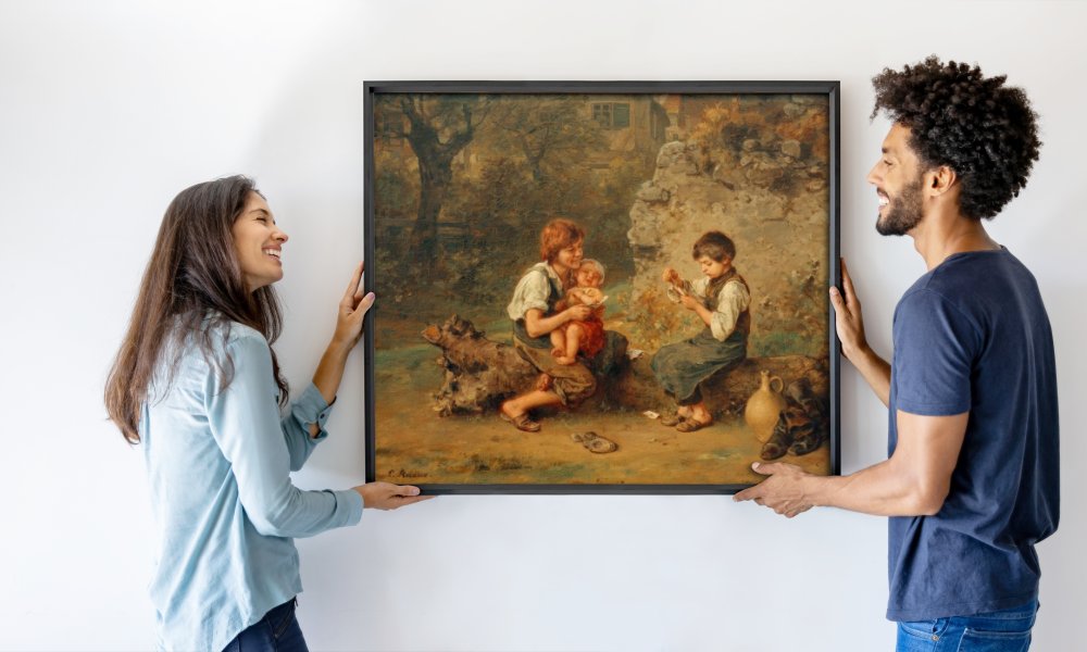 ルートヴィヒ・クナウス作『野原の少女』 風景画 フレーム付き　油絵 野原の少女、1857年。 | アートプリント
