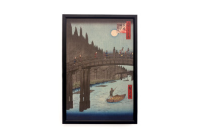 キャピタル ブリッジの竹市場、1857 年、1857 年。 - Ando Hiroshige