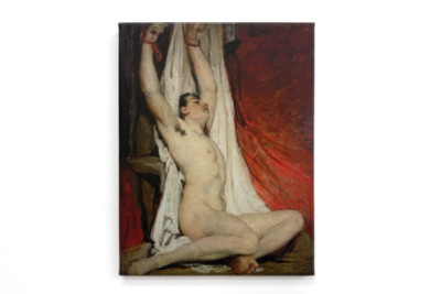 両腕を伸ばし上げた男性裸体 - William Etty