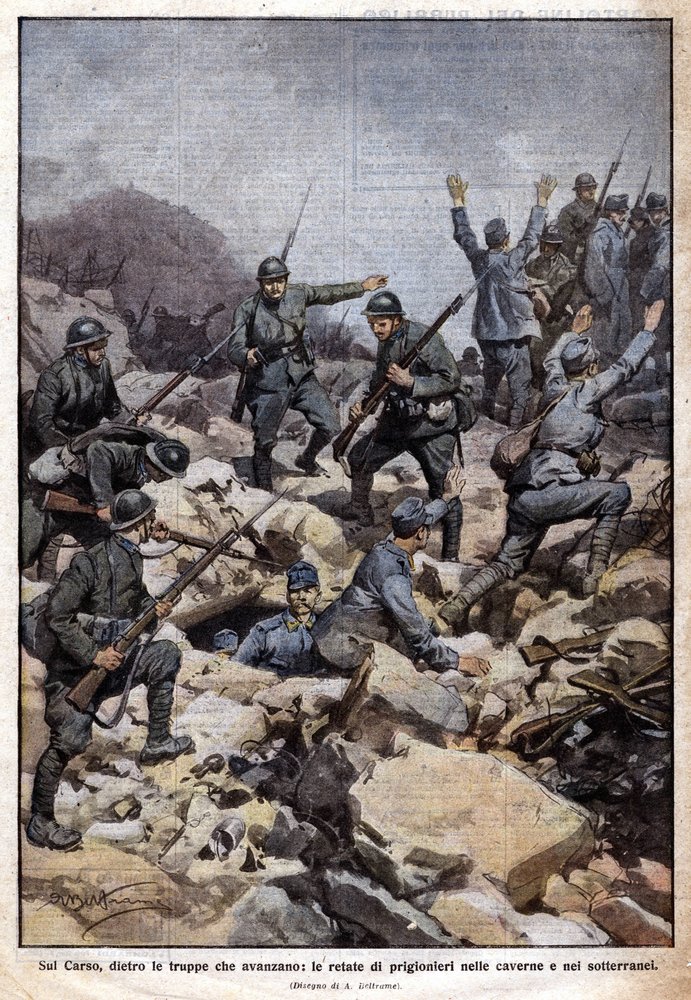 第一次世界大戦。カルソ台地（トレンティーノ）のイタリア戦線と地下の
