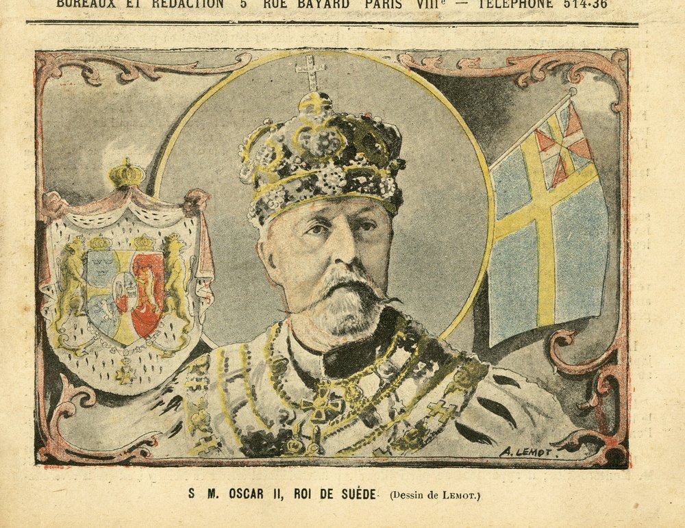 Achille Lemot (1846-1909)のイラスト（Le Pelerin, 02/07/05） - スウェーデン国王オスカル2世陛下 - 君主制, スウェーデン - オスカル2世 作： アキレ・レモット