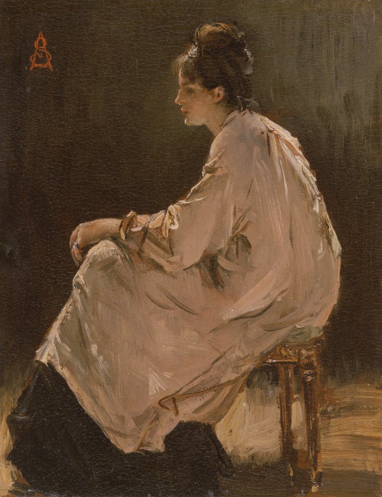 少女の油彩画 佐藤真一 『横向き少女』 油彩画 - 北海道画廊