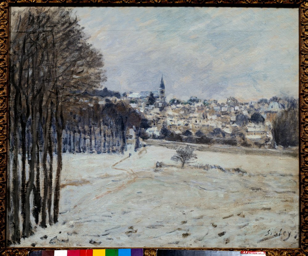 アルフレッド・シスレー「マルリー・ル・ロワの雪」油彩画プリント　額縁付き Alfred_Sisley_-