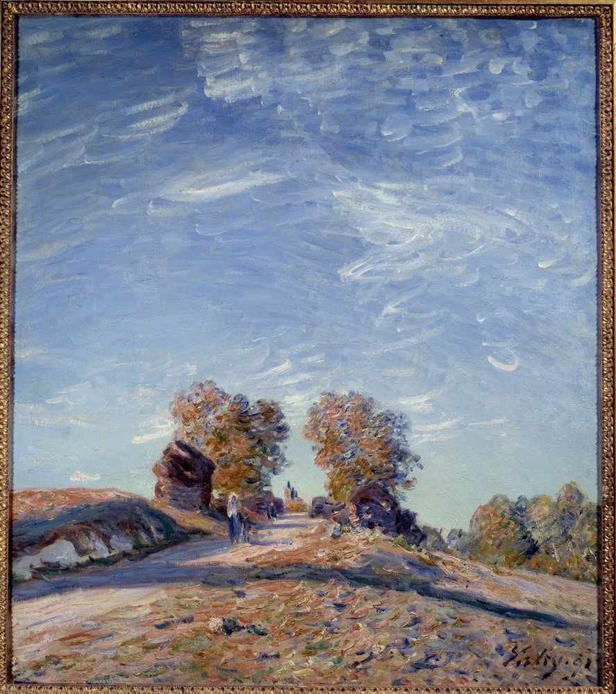 太陽に向かって上昇する道。アルフレッド・シスレー（1839-1899）の絵画