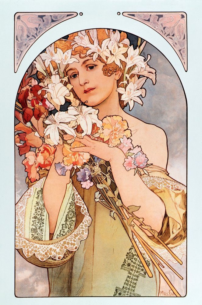 アルフォンス・ミュシャ（1860-1939）によるポスター、「花」と題する 