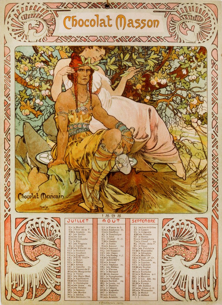 ミュシャ（1860-1939）が描いたチョコレート・マッソンのカレンダー。