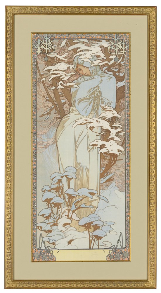 希少　アルフォンス・ミュシャ「四季」「冬」　1896年　特別額装　300限定 四季：冬、1900 | アートプリント
