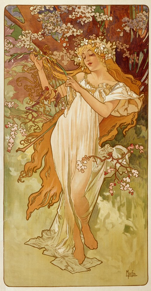 アルフォンス・ミュシャ、一年の三季節・春、希少な画集より 春、1896年。 | アルフォンス・ミュシャ