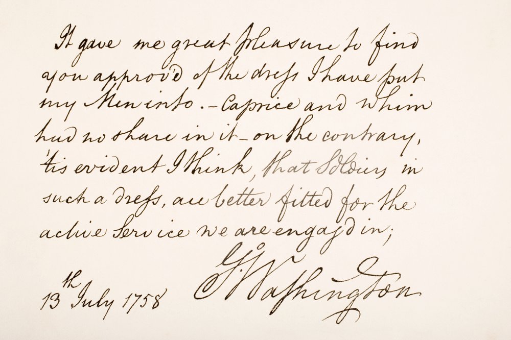 ジョージワシントンの手書きおよび署名、1758年