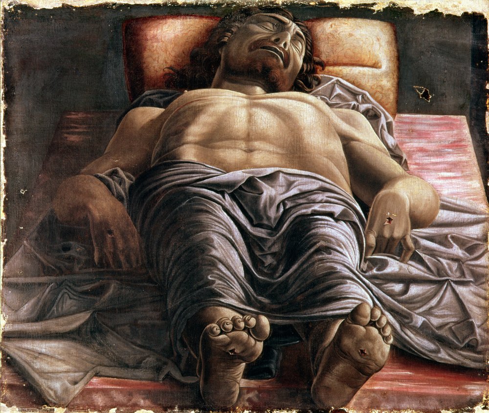 60年前の心斎橋画廊品 特大ブラックベルベット画 キリスト 額装 豪華 Andrea_Mantegna_-