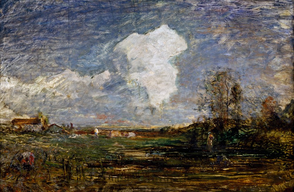 アントニオ・フォンタネージ（1818-1882）の《雲》の習作、厚紙に油彩