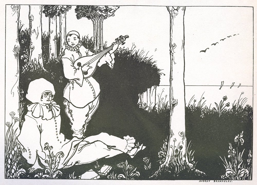 「ピエロ」のエンドペーパーのデザイン、1896 作： オーブリービアズリー