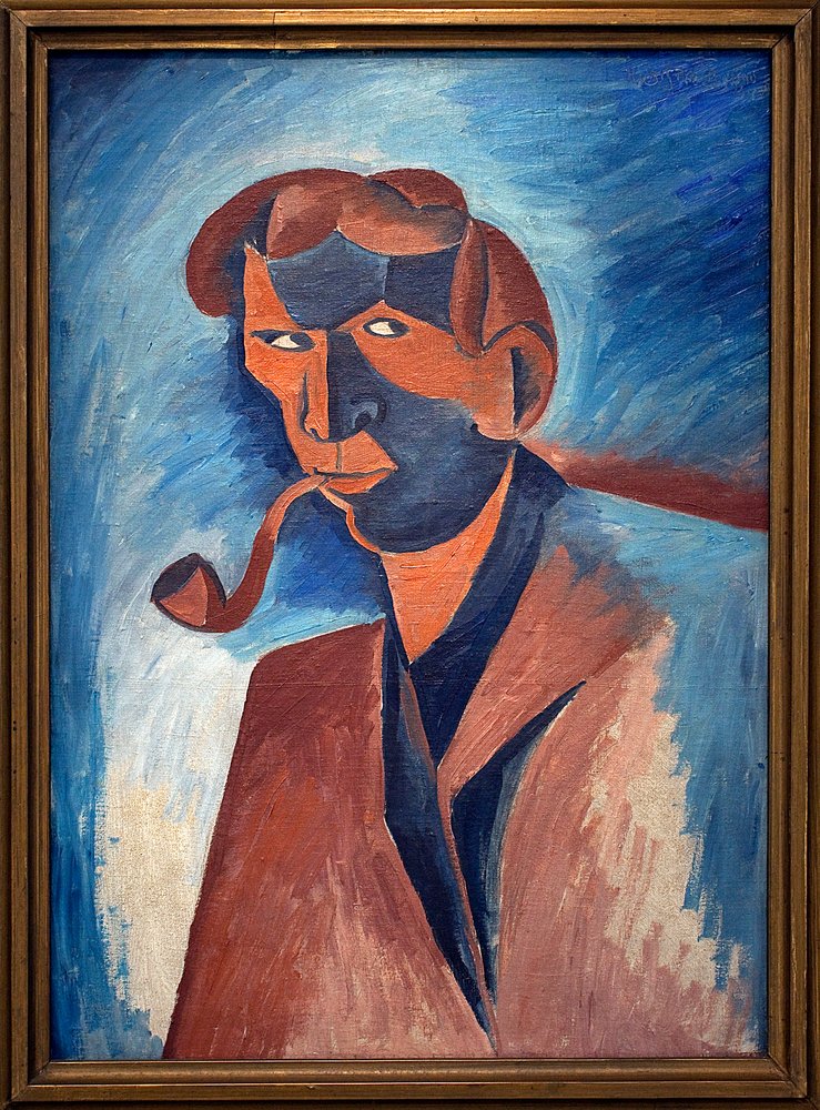 喫煙（自画像）。ボフミル・クビスタ（1884-1918）の絵画、油彩