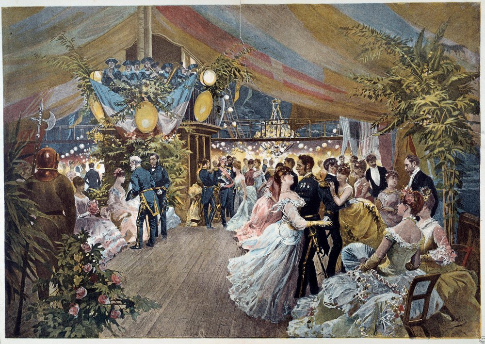 定期船の中での舞踏会 チェーザレ・デッティ（1847-1914）のイラスト 19世紀 パリ、カルナヴァレ美術館