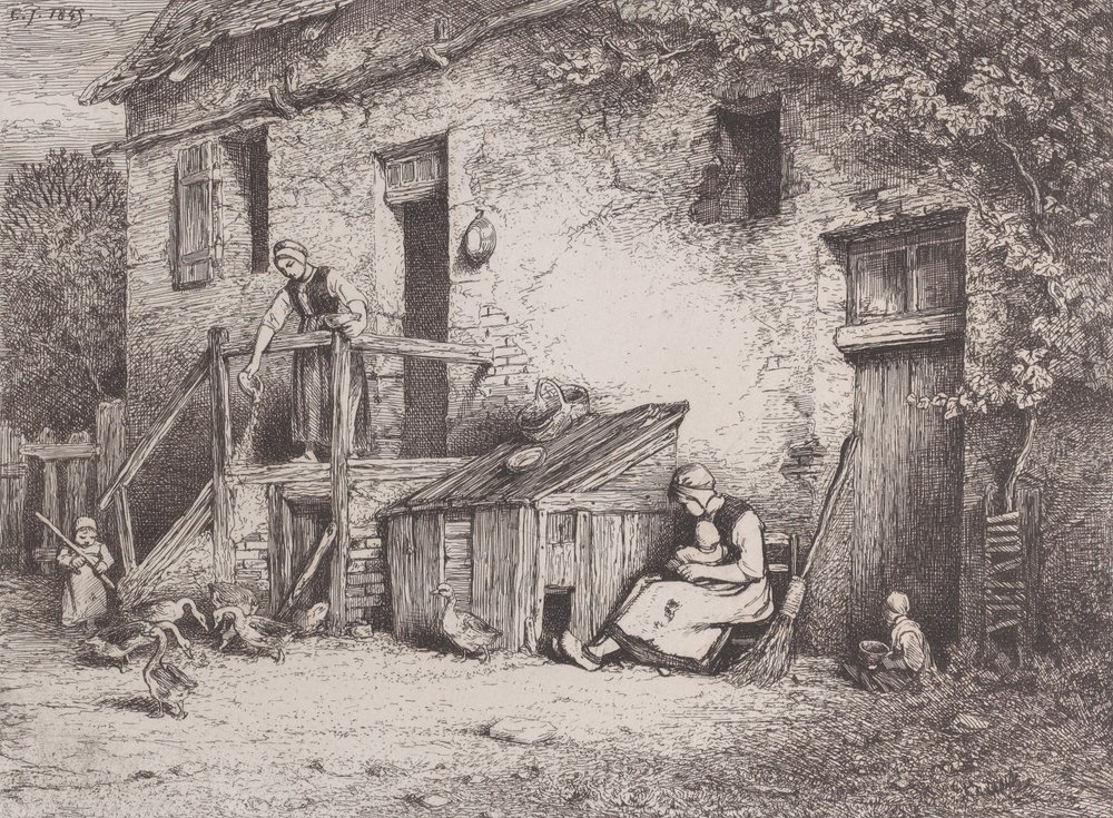 19世紀イギリス油絵、小池側の家 Charles_Emile_Jacque_-