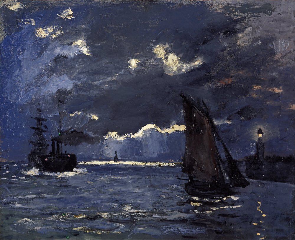 風景画「moonlight」painterTMK本人出品　油絵　月光　一点もの 海の景色、月光で発送