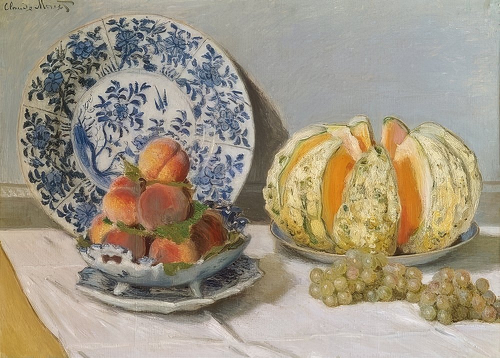 メロンのある静物。 1872