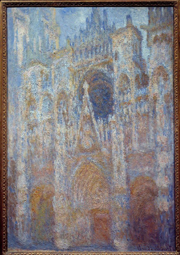 la cathedrale de Rouen, le portal soleil matinal, harmonie bleu