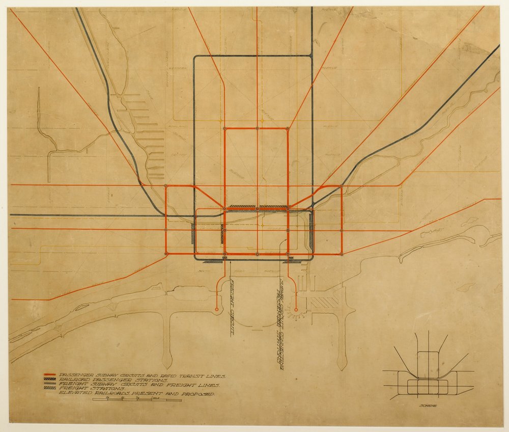 プレート 75、シカゴの計画、1909 年: シカゴ。 完全なシステムを示す都市の図...