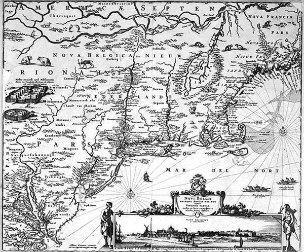 ニューアムステルダムの地図、1650年頃（彫刻）