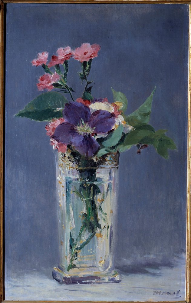 M▽エドゥアール・マネ 油彩 レプリカ 複製画 額縁 花瓶の芍薬