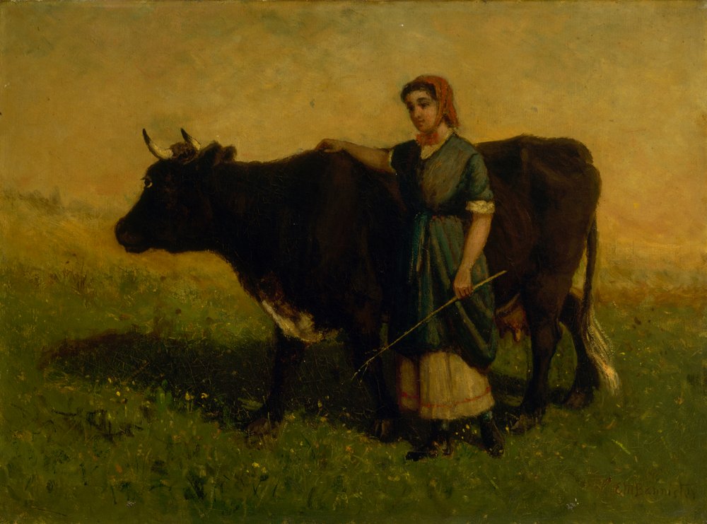 【ちょび】女性と牛の頭部絵画×風のない午後絵画2点セット（写真追加ok） Edward_Mitchell_Bannister_-