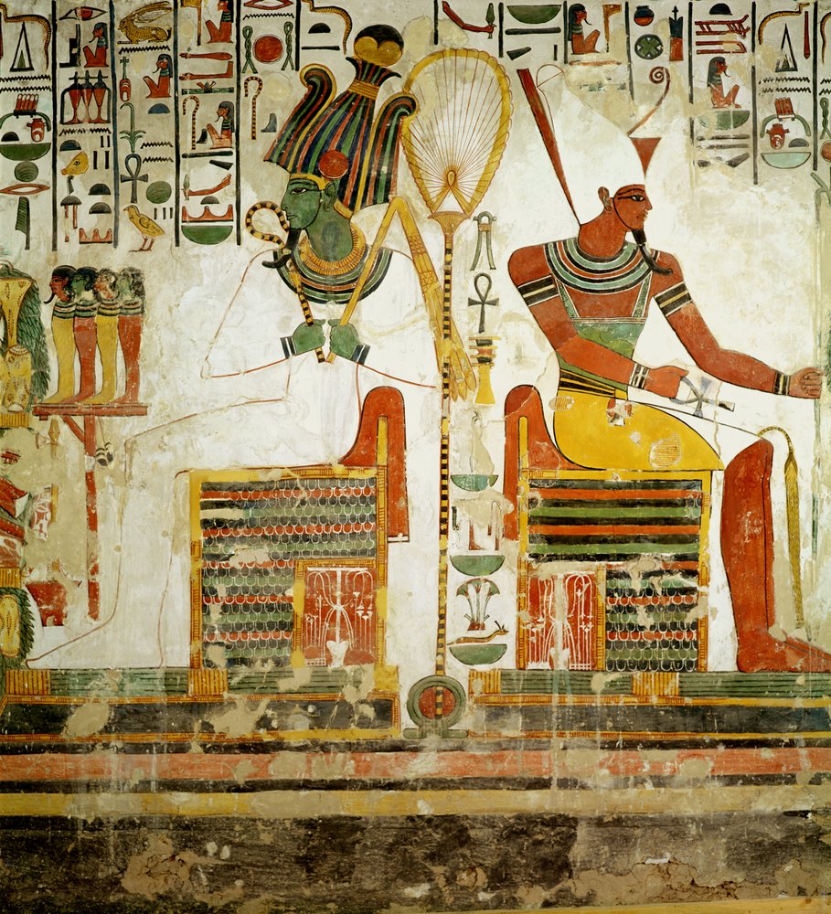 神々のオシリスとアトゥム、新王国ネフェルタリの墓（壁画）