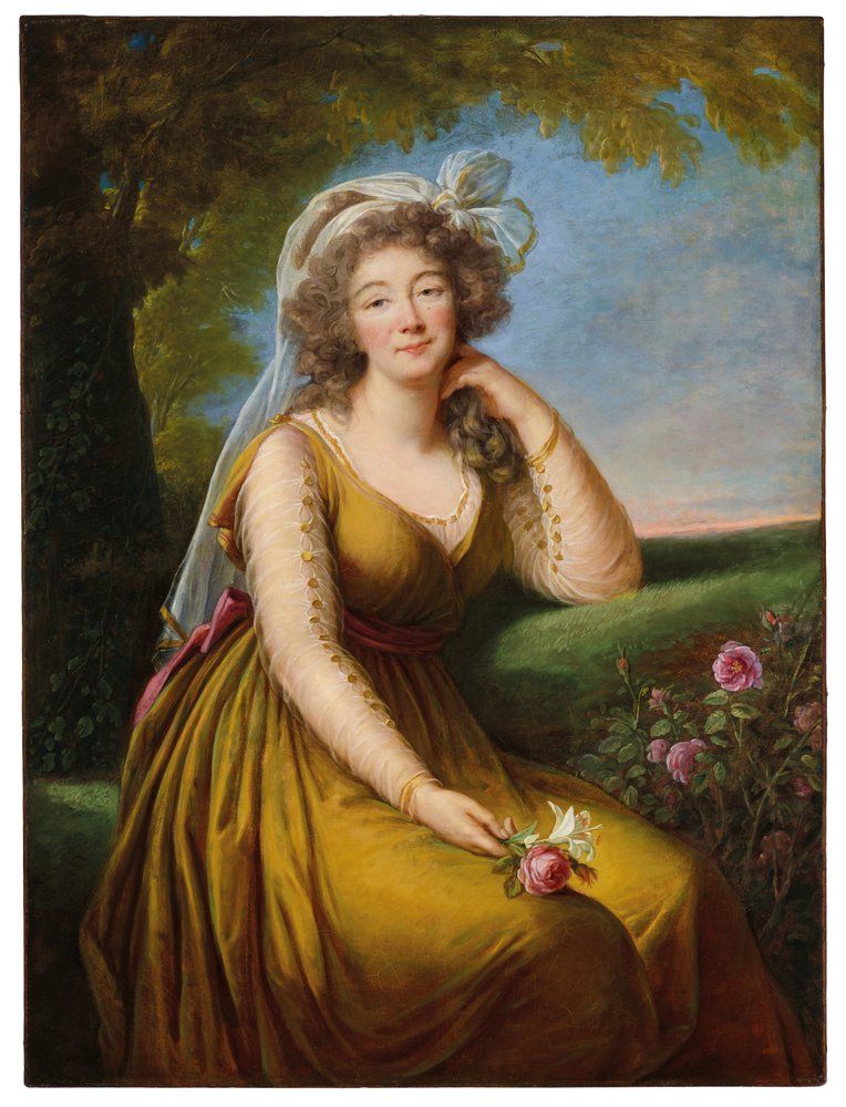 デュ・バリー夫人（1743-1793）の肖像 風景の中に座る4分の3身長 1775