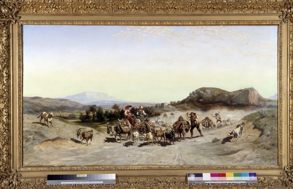 サントヴィクトワール山と移牧の絵画エミールルーボン（1809-1863）1847寸法71x132cm。 作： エミール・ルボン