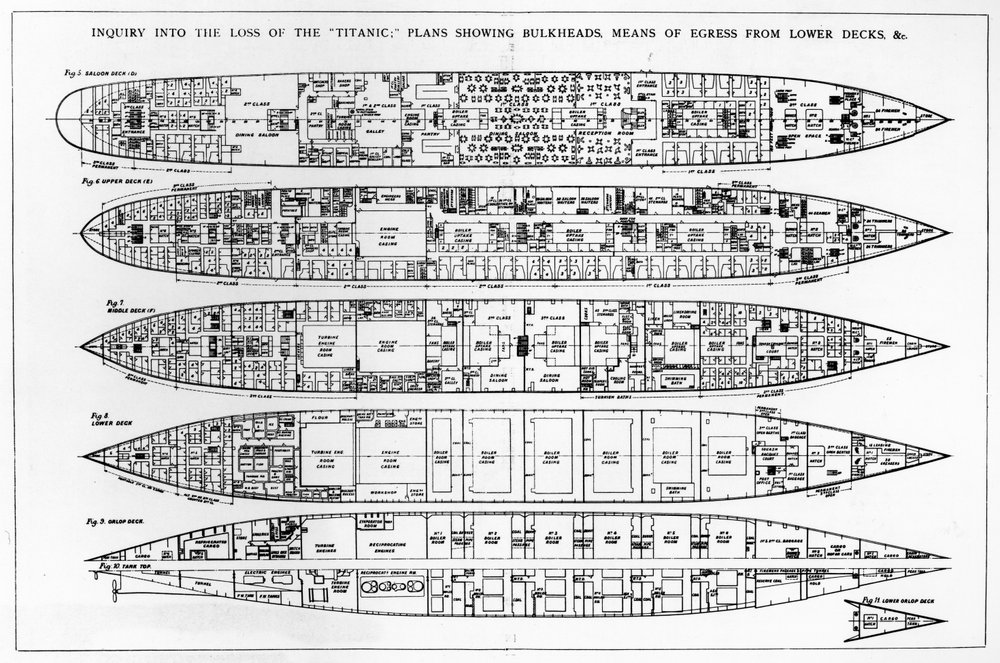 タイタニック図面 1911 客船タイタニックの一般配置図 【Maritime Gallery Ocean-Note】