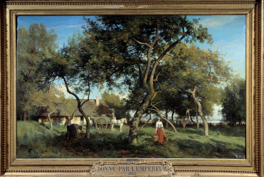 1865年、ノルマンディーでのりんご狩り。ウジェーヌ・ラヴィエイユ