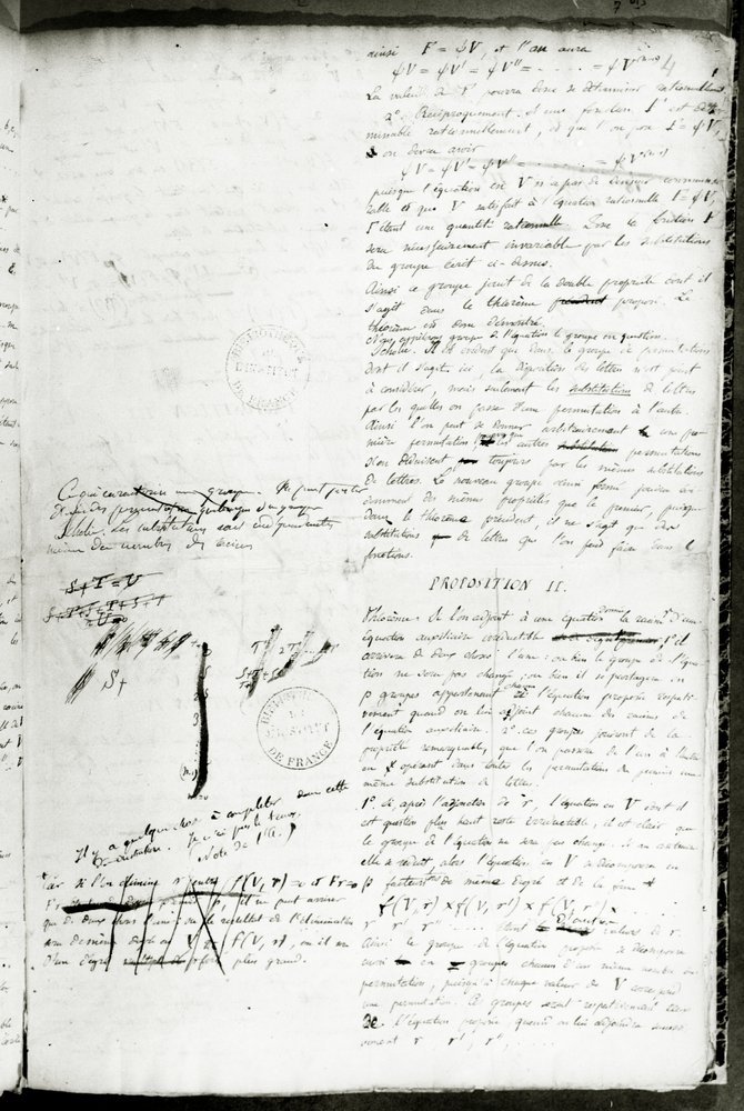 Ms 2108 f.4ラジカルを使って方程式を解くための条件に関する記述、1832（237127も参照） 作： エヴァリスト・ガロア