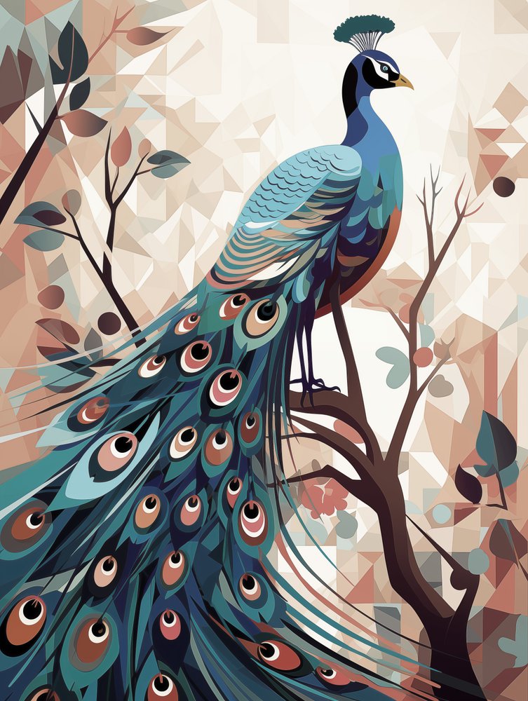 孔雀のペイントアート 赤いフレーム A close-up shot of a flamboyant