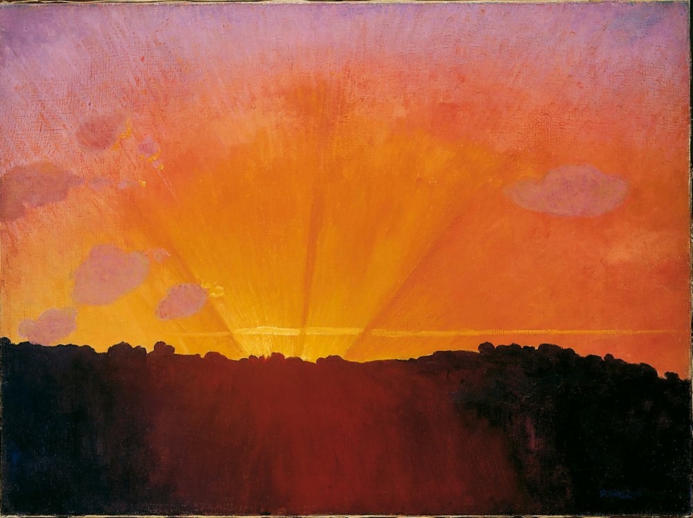 夕焼け、オレンジ色の空、1910 年。