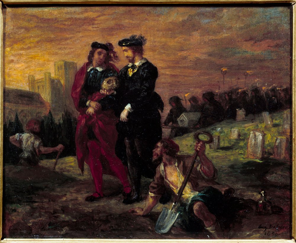 墓場でのハムレットとホレイショ。ウィリアム・シェイクスピアの戯曲