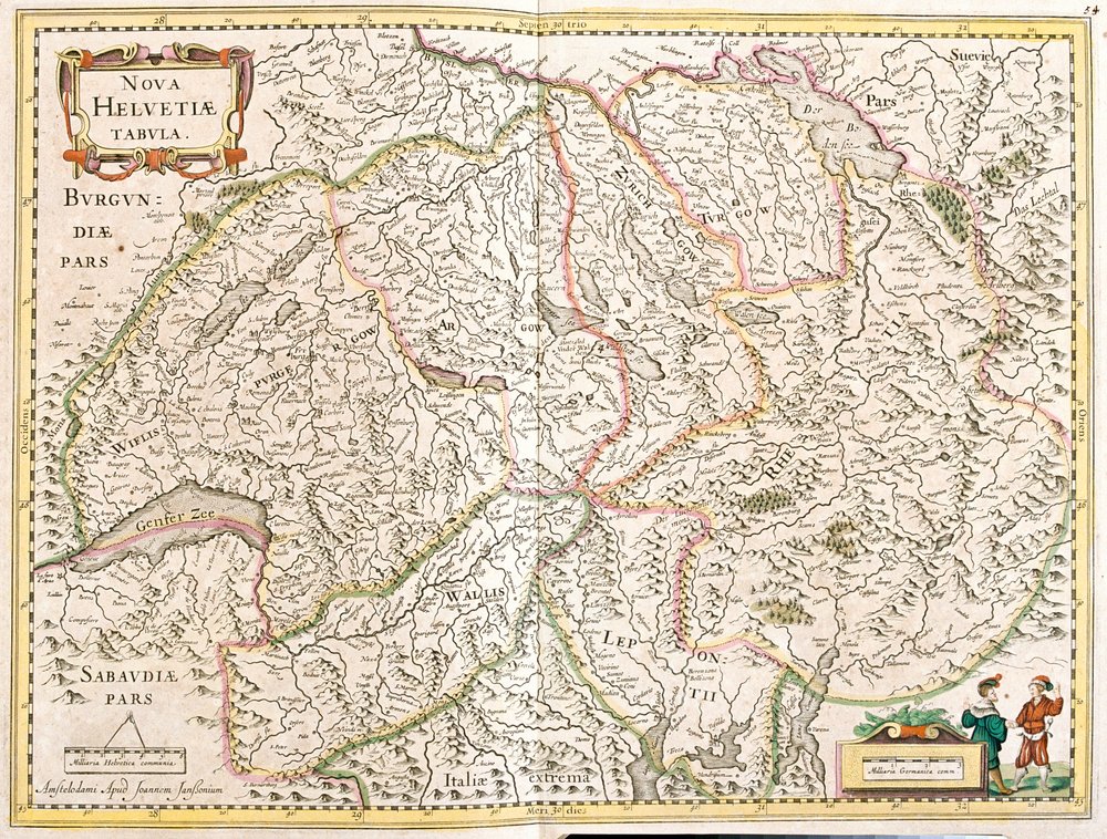 アレクサンドル・ヴュイユマン 銅版画『オリジナル　アジア古地図』1850年頃制作 スイスの地図（銅版画