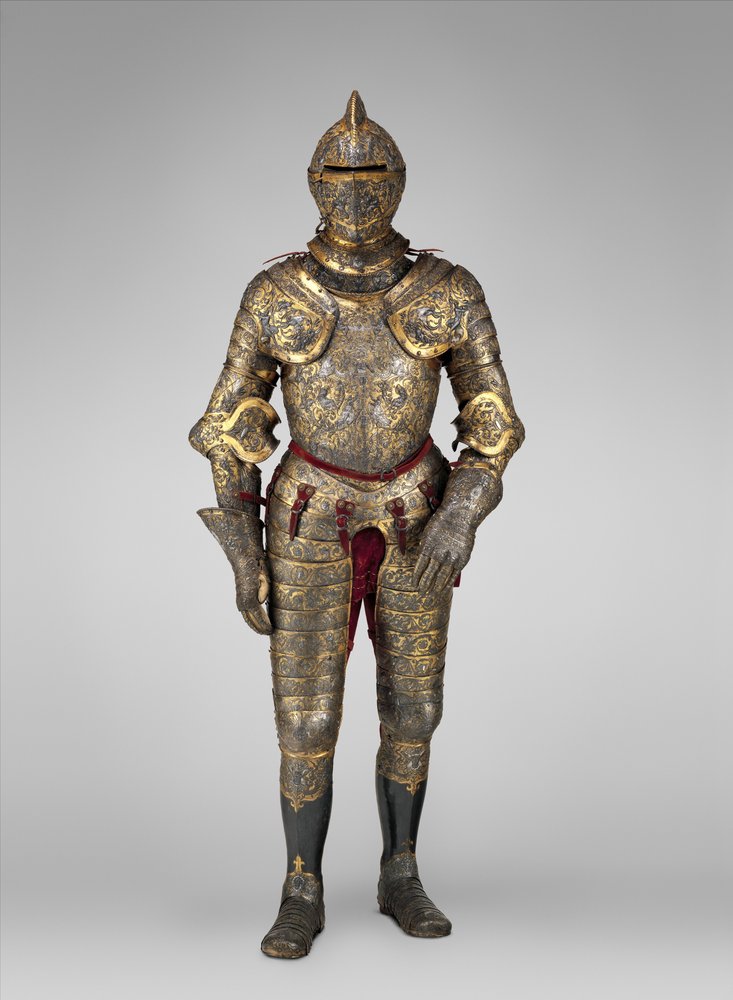 フランス老舗クリスタル置物『甲冑の騎士』es De Champagne フランス王アンリ2世（在位1547-59）の甲冑 1555年頃（鋼、金、銀、革