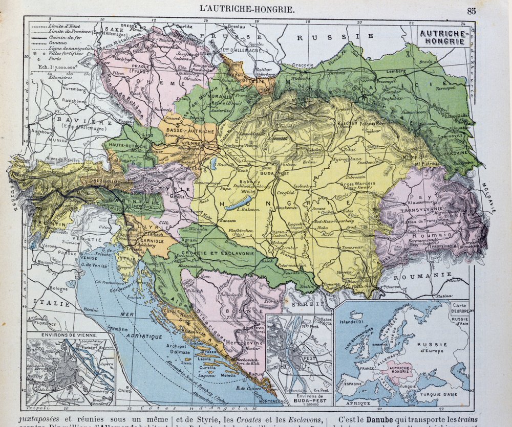 オーストリアハンガリー帝国の地図、1905年のフランスの地理学校の