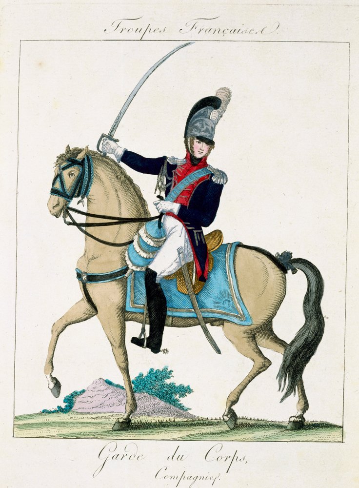 Troupes FrancaisesのGrd du Corpsのメンバー、パブ。 chezバセット、パリ、c.1790 作： フランス語学校
