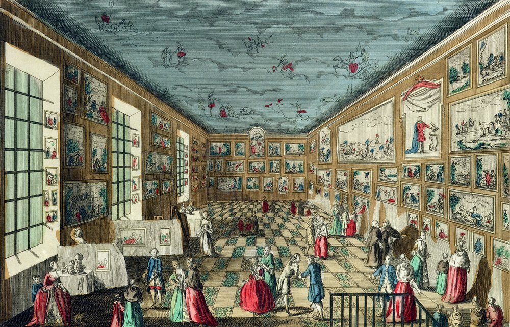 パリのルーブル美術館にある王立絵画彫刻アカデミーのサロンの斜視図