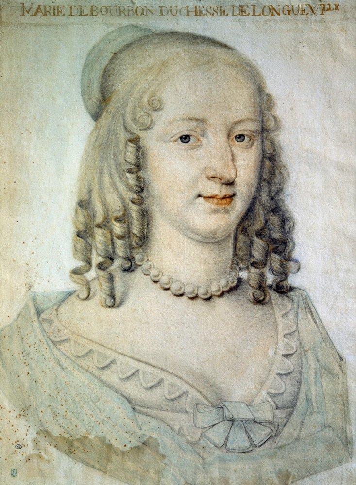 アンヌ・ジュヌヴィエーヴ・ド・ブルボン・コンド（Anne-Genevieve de Bourbon-Conde）の肖像、ロングヴィル公爵夫人（1619-1679）、グランド・コンドの妹 匿名のデッサン - 17世紀 シャンティイ、コンド博物館 作： フランス語学校