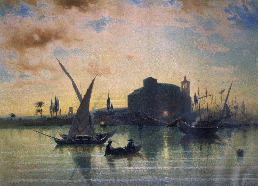 スペイン-セビリアの景色-EL GUADALQUIVIR-1867 作： フリードリヒ・アイブナー