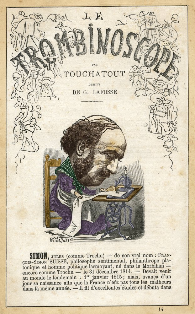 ジュール・シモン（1814-1896）-レオンシャルル・ビエンヴニュによる風刺政治定期刊行物『トロンビノスコープ』の挿絵。