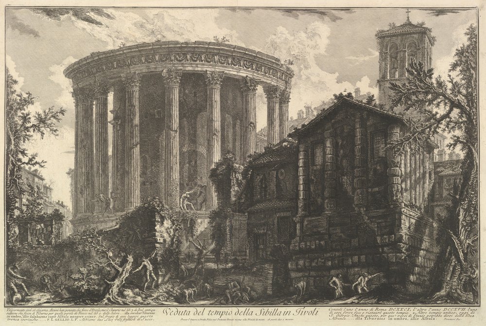 Vedute di Roma Roman Vi ...からのチボリのシビル神殿の神殿の眺め1761。 作： ジョバンニ・バッティスタ・ピラネージ