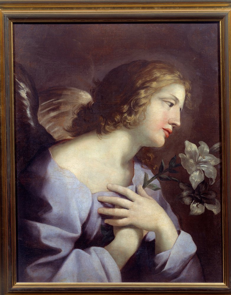 受胎告知の天使。ジョヴァニ・ロマネリ（1610-1662）による絵画 Ec.Ital.