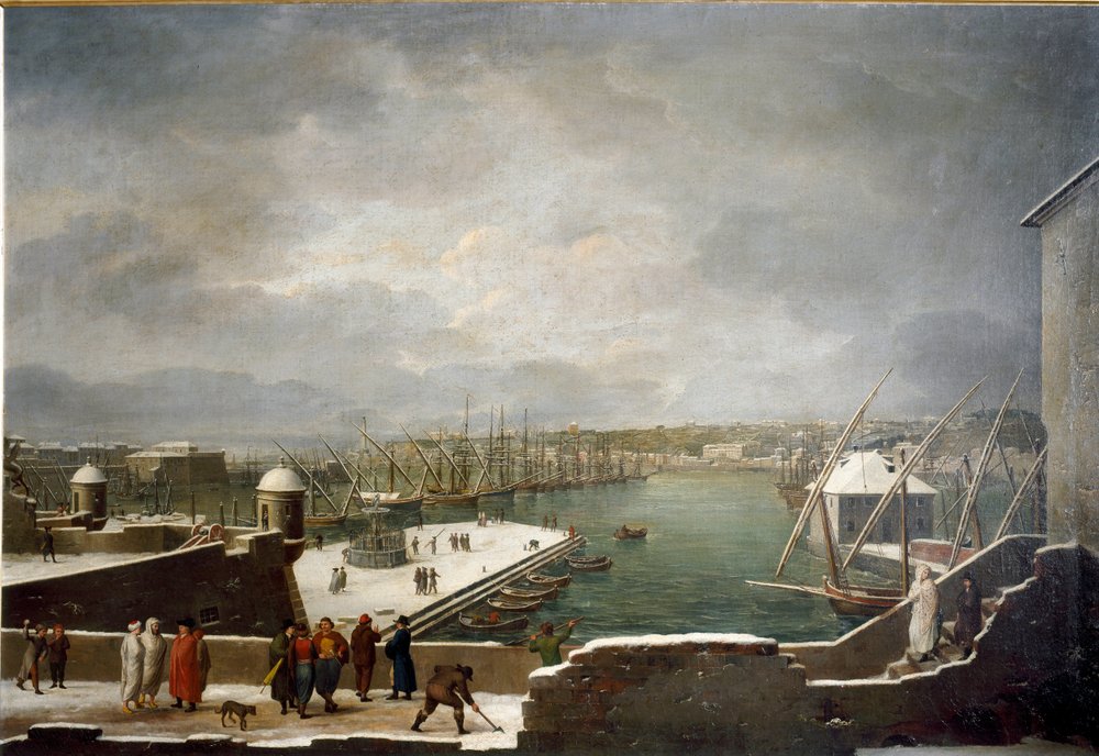 輸入品 絵画 油絵 august作 港 port 風景画 64×71.5 大 Giuseppe_Bacigalupo_-