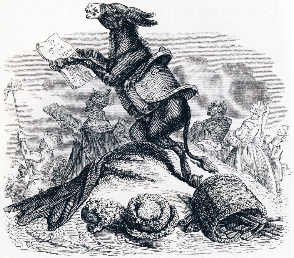 サルと猫、ラフォンテーヌ（1621-95）の「寓話」のイラスト、H