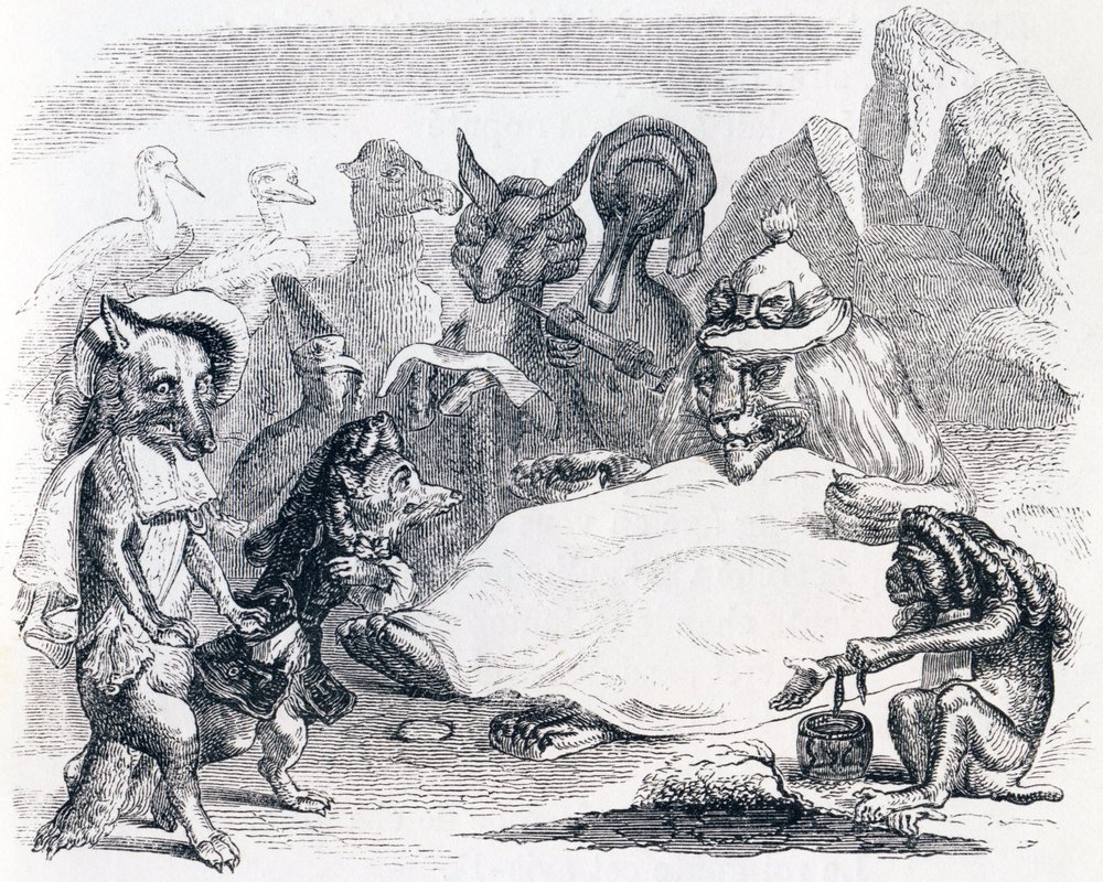 Der Löwe, der Wolf und der Fuchs von Grandville: Kunstdruck