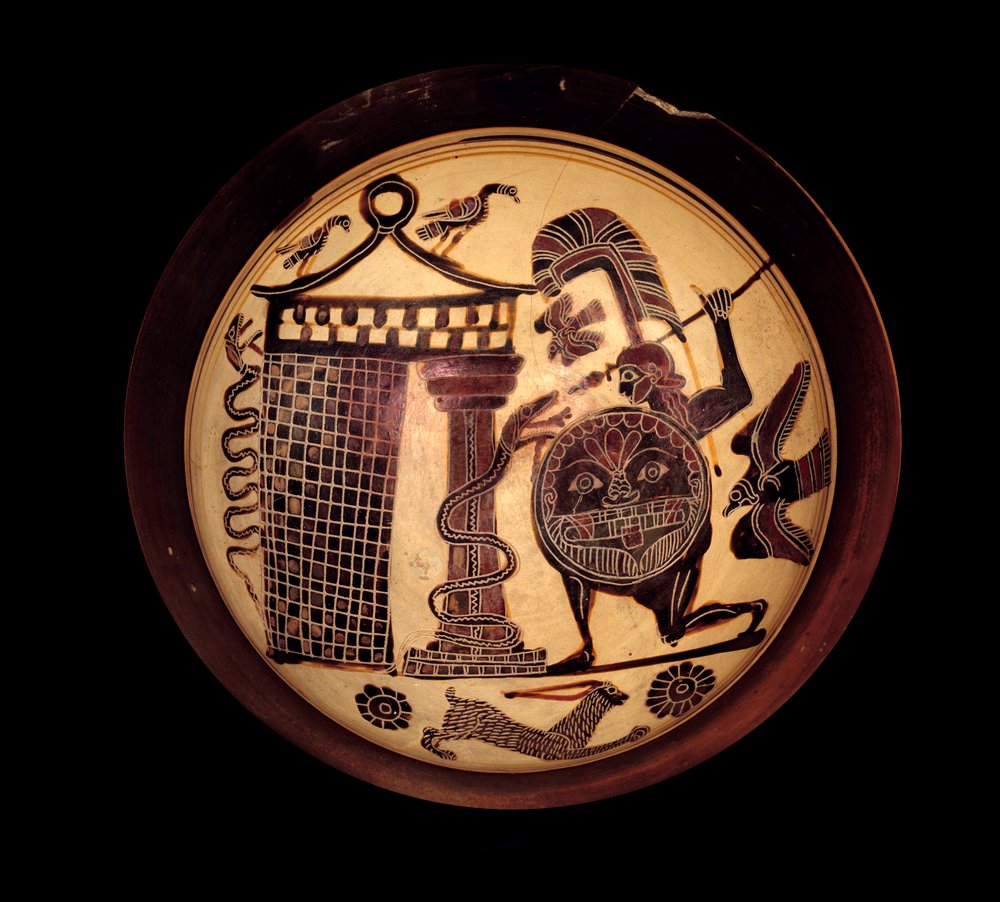 ギリシャ美術。テーベの竜と戦うカドモス、あるいはアポロと蛇パイソン