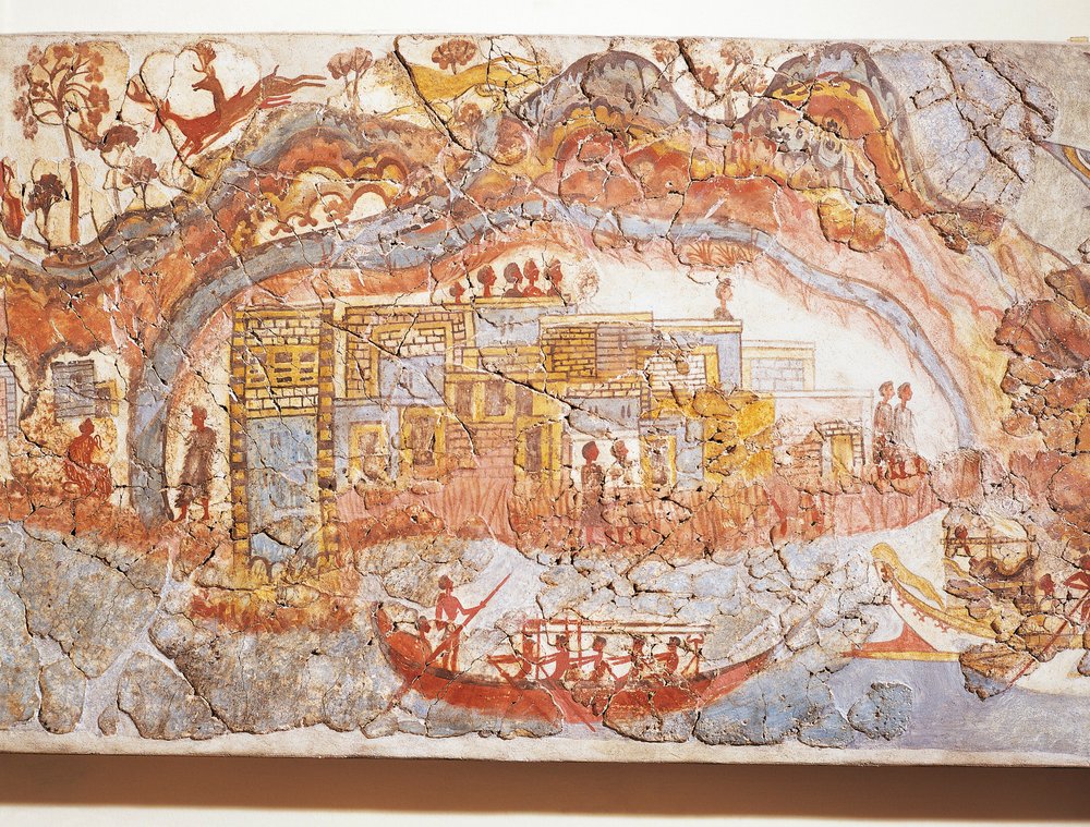 ギリシャ文明、船の行列を描いたフレスコ画、アクロティリ、テラ島